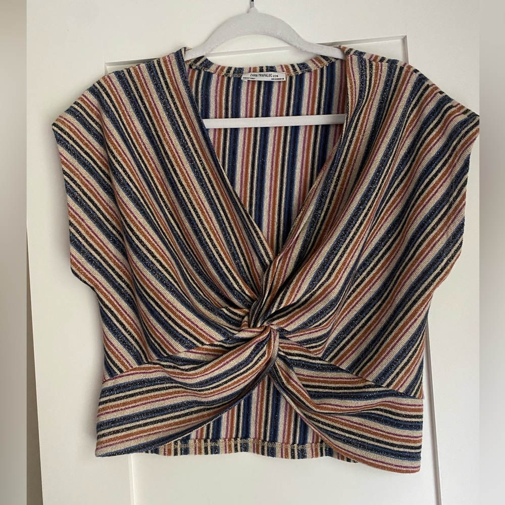 Striped Multicolor knotted Babydoll sleeveless cropTop Zara size S
